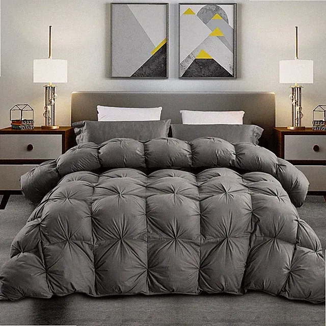Luxurious King/California King Goose Down Comforter, Unique Gray Pinch Pleat,...