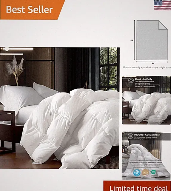 Luxury Oversized King Comforter Goose Down Fiber All Season Bedding