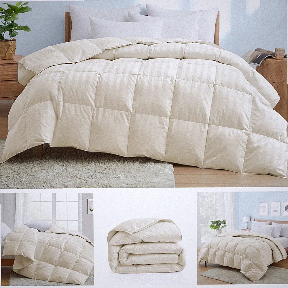 US Sizes Down Alternative Hotel Comforter Ivory Stripes 1000 TC Select Set